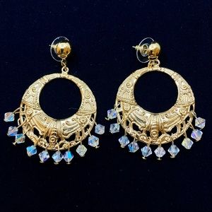 Vintage Linda Lundstrom Drop Crystal Stud Earrings